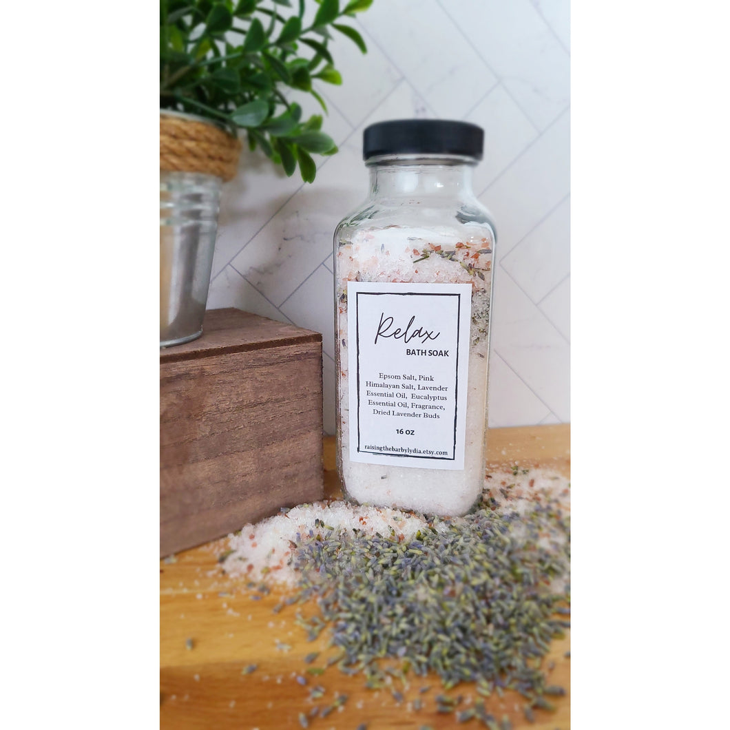 Relax | Lavender Eucalyptus Salt | Bath Soak 16 oz Jar