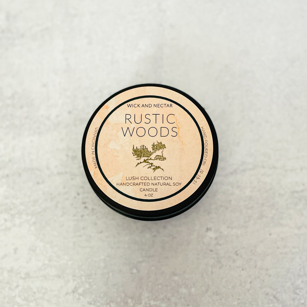 Rustic Woods 4oz Soy Candle Tin
